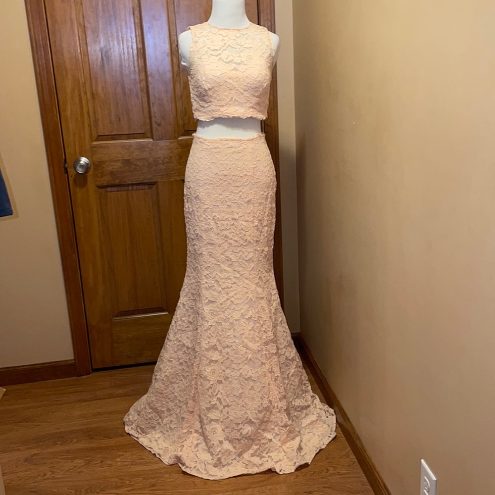 Beautiful light pink two piece prom dress